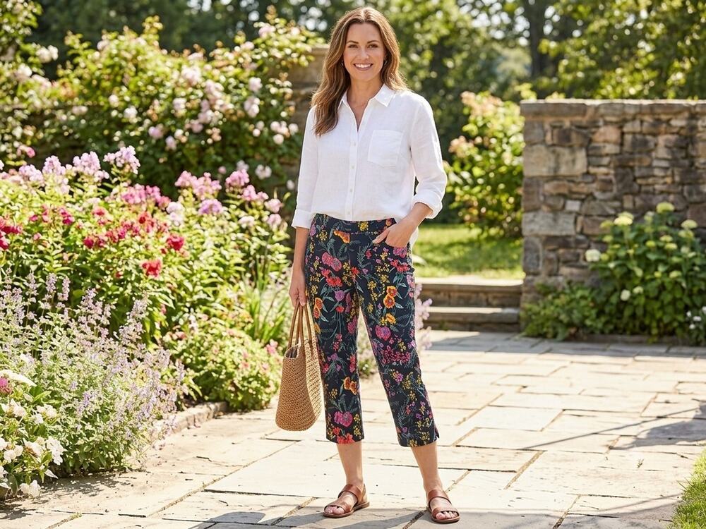 Susan Graver's designer floral Stretch capris size 12